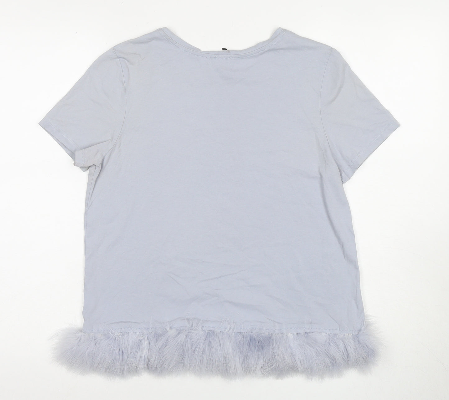 River Island Women's Grey Fur Trim T-Shirt, Size 12