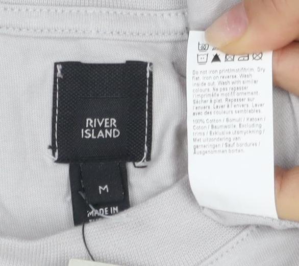 River Island Men's Grey Graphic Print T-Shirt