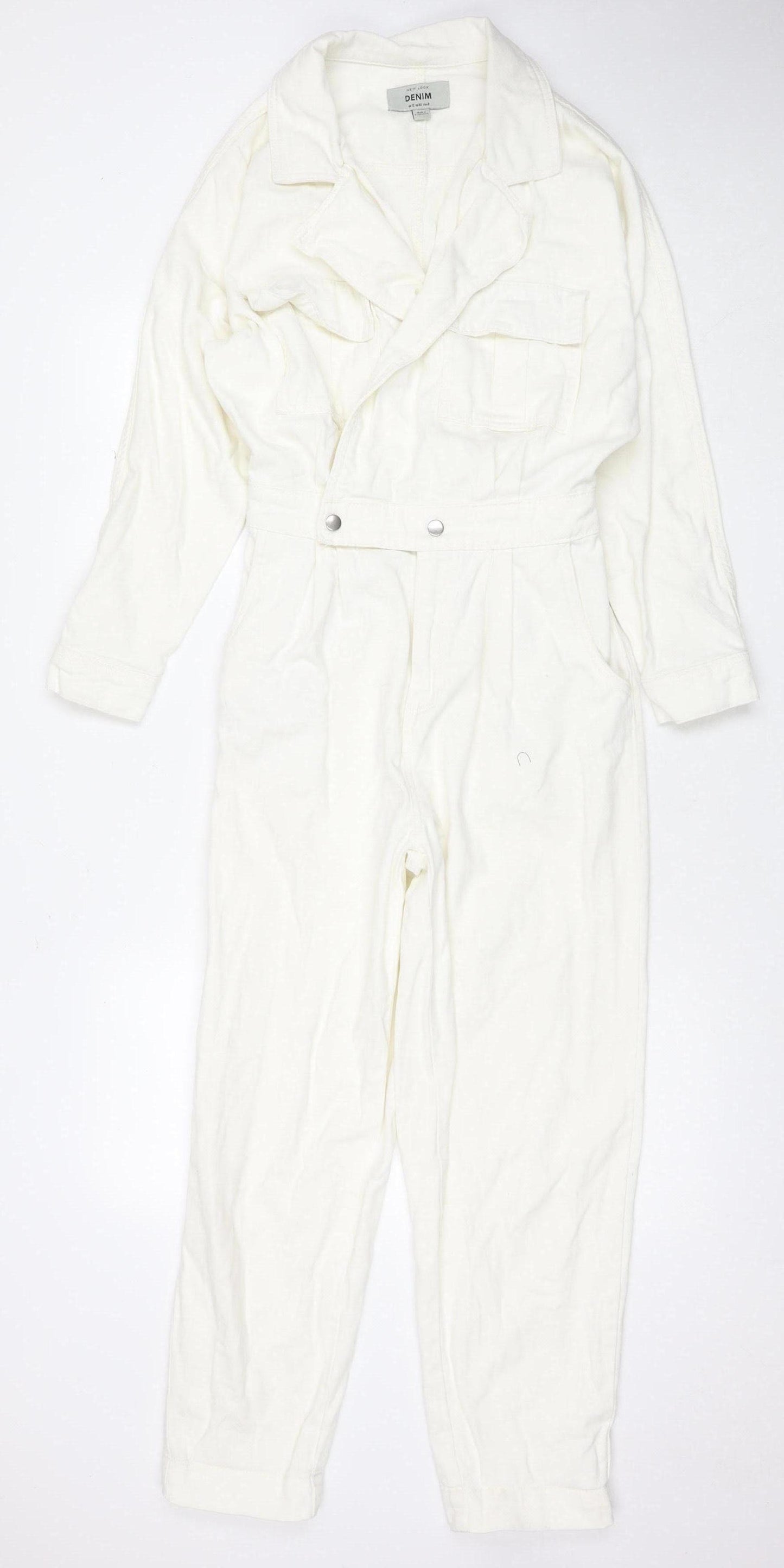 New Look Women's White Denim Jumpsuit, Size 12