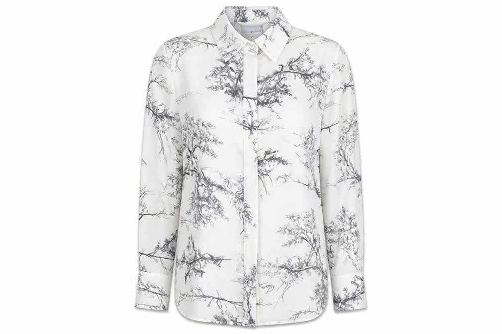 Front view of H&M Women's White Button-Up Shirt, size 8