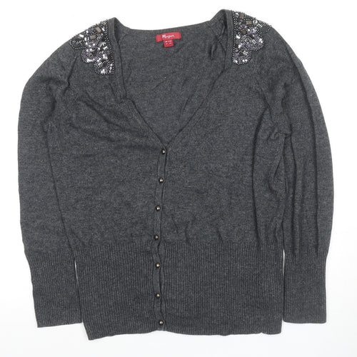 Monsoon Women's Grey Cardigan Size 14 with Beaded Accents