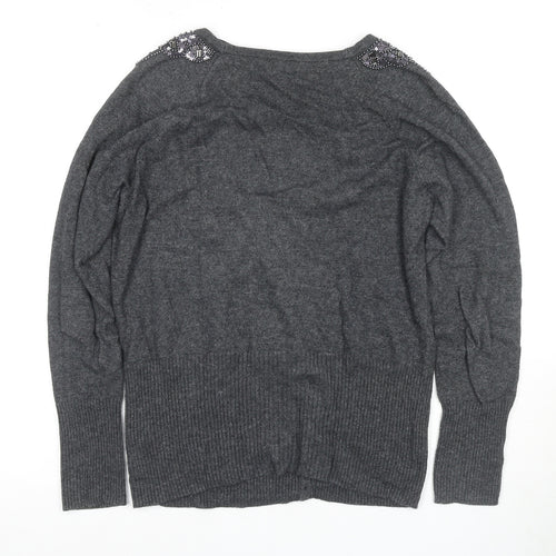Monsoon Women's Grey Cardigan Size 14 with Beaded Accents