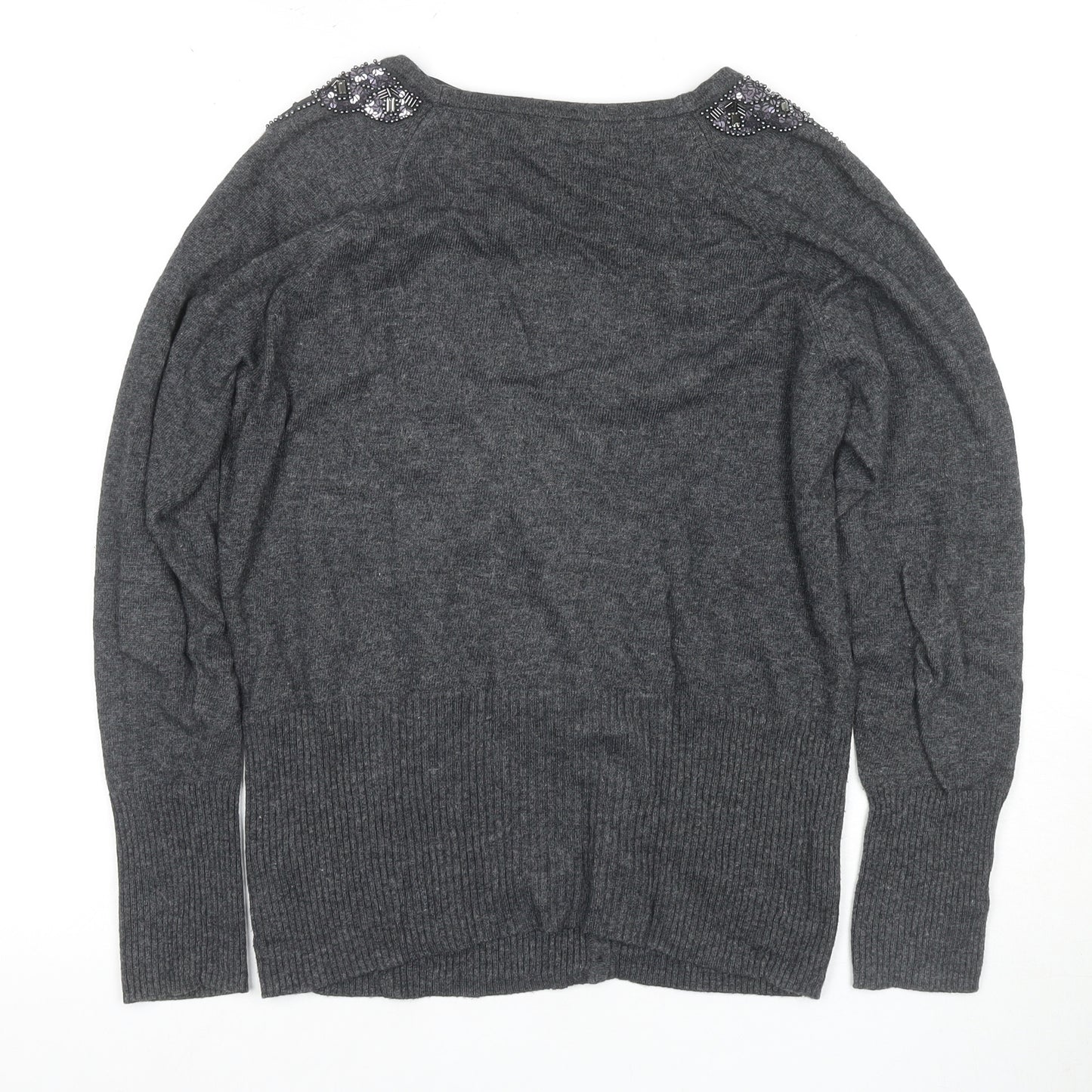 Monsoon Women's Grey Cardigan Size 14 with Beaded Accents