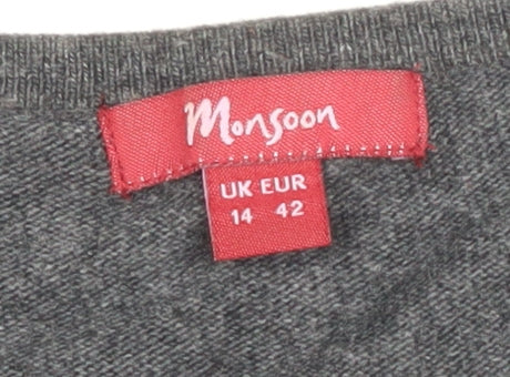Monsoon Women's Grey Cardigan Size 14 with Beaded Accents