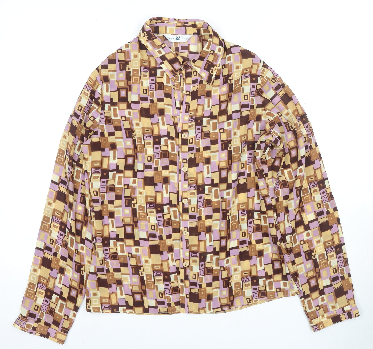 New Look Women’s Geometric Button-Up Shirt, Size 12, Multicoloured
