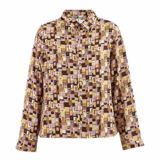 Front view of New Look Women’s Geometric Button-Up Shirt, size UK 12, Multicoloured