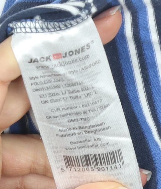 Jack & Jones Men's Blue Striped Polo L