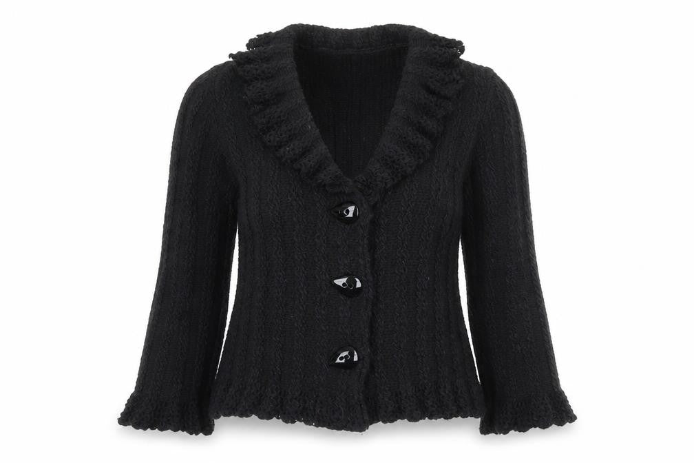 Front view of M&Co Women's Black Collared Cardigan -, size 10