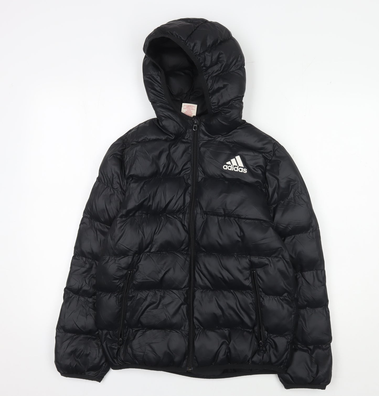 Adidas Boys Black Puffer Jacket 11-12Y Hooded Winter Coat