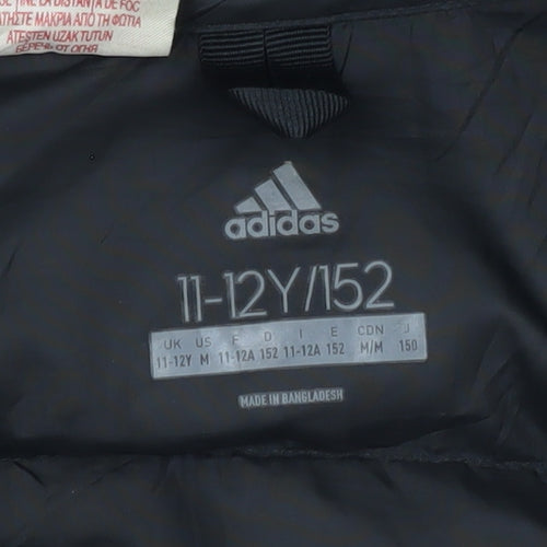 Adidas Boys Black Puffer Jacket 11-12Y Hooded Winter Coat