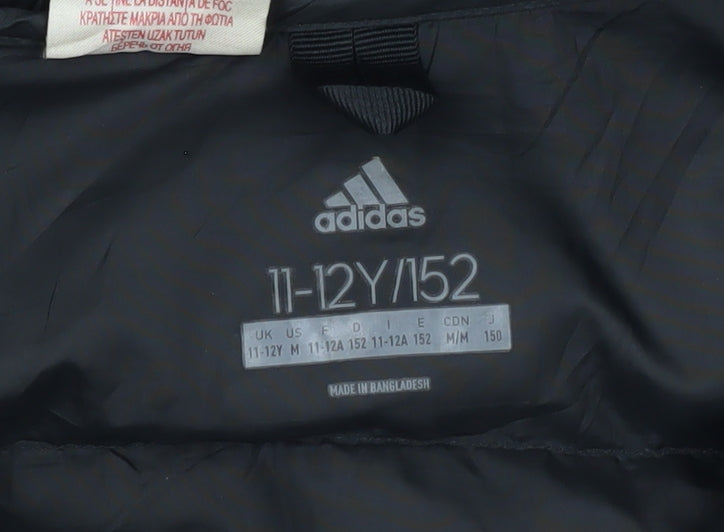 Adidas Boys Black Puffer Jacket 11-12Y Hooded Winter Coat