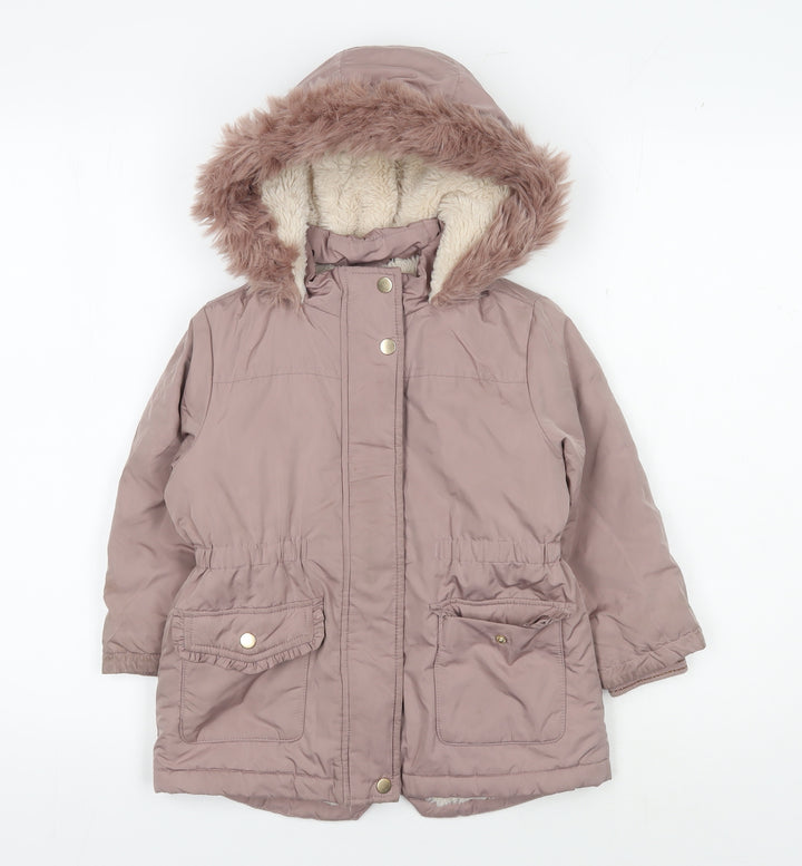 Next Girls Brown Parka Coat 3-4 Years Hooded Winter