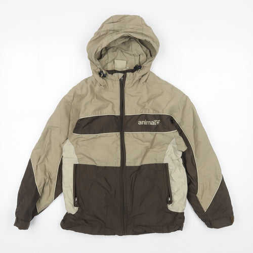 Animal Boys' XS Beige Brown Hooded Puffer Jacket - Winter Essential