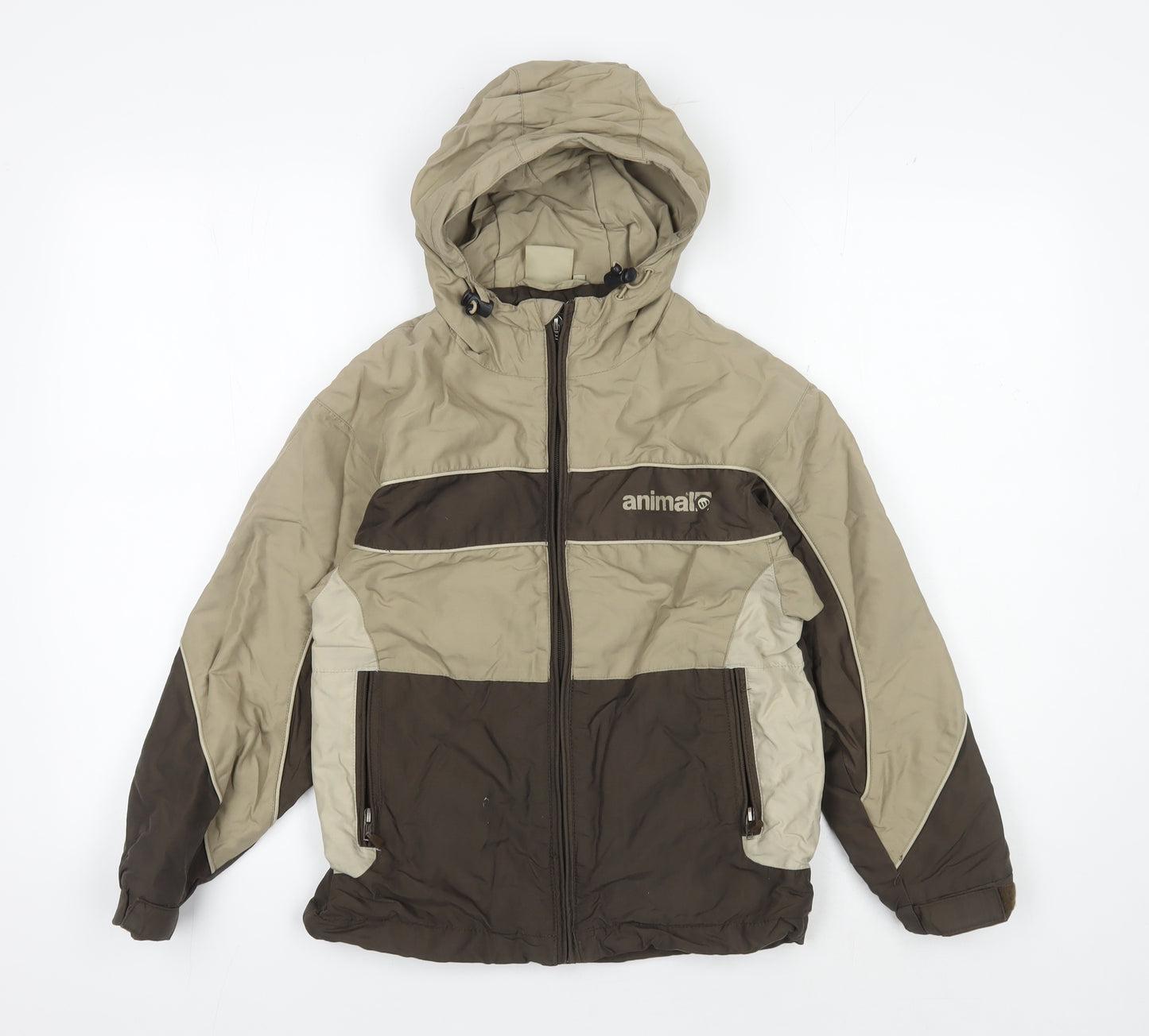 Animal Boys' XS Beige Brown Hooded Puffer Jacket - Winter Essential