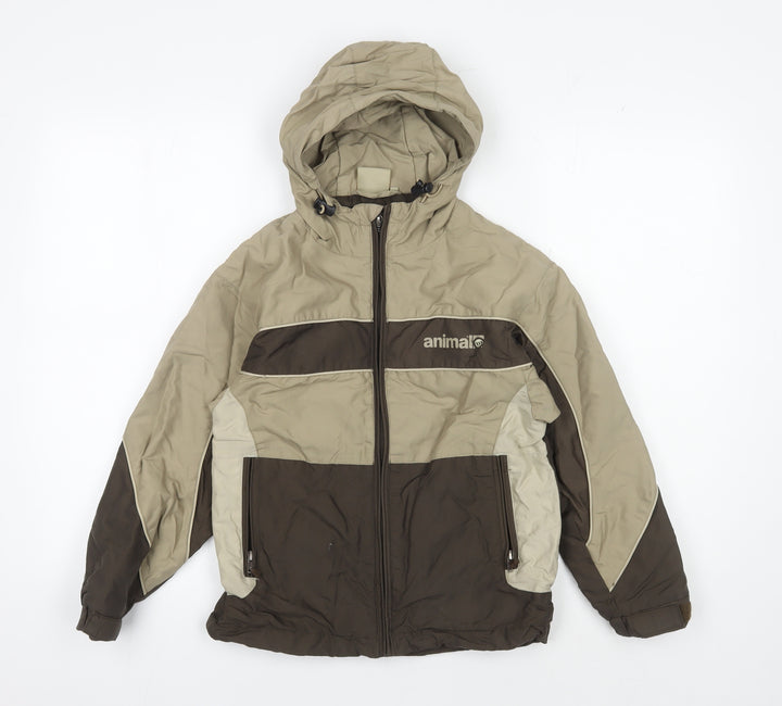 Animal Boys' XS Beige Brown Hooded Puffer Jacket - Winter Essential