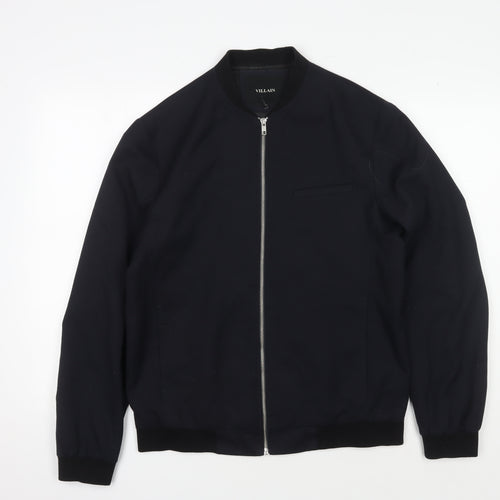 Villain Men's Black Bomber Jacket, M, Stand-Up Collar