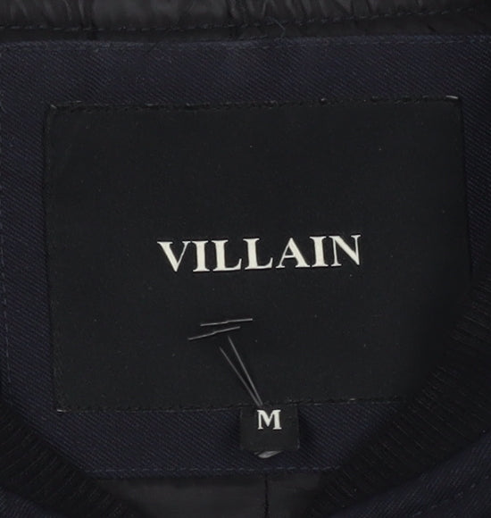 Villain Men's Black Bomber Jacket, M, Stand-Up Collar
