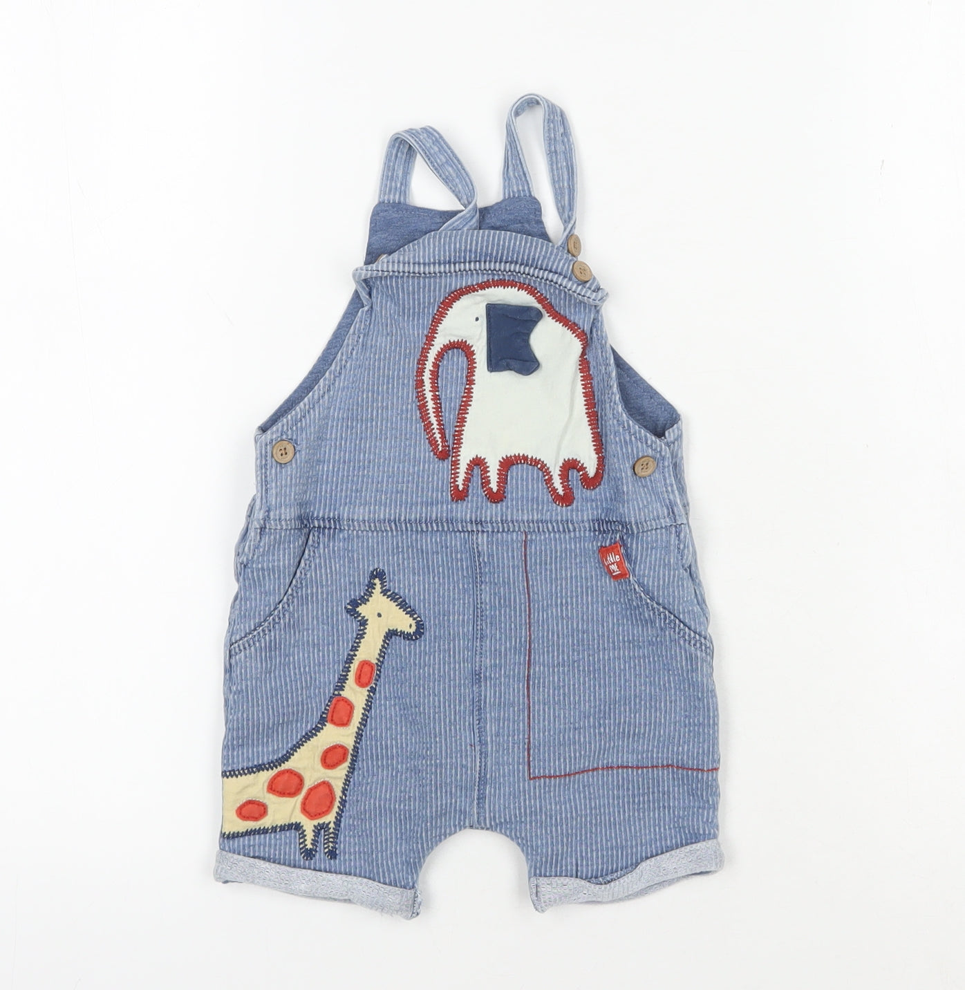 Next Unisex Blue Dungaree 9-12 Months Animal Embroidery
