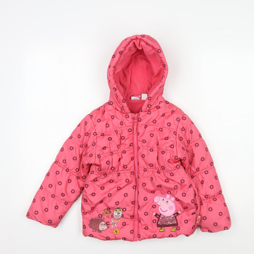 Peppa Pig Girls Pink Floral Puffer Jacket 5-6 Years