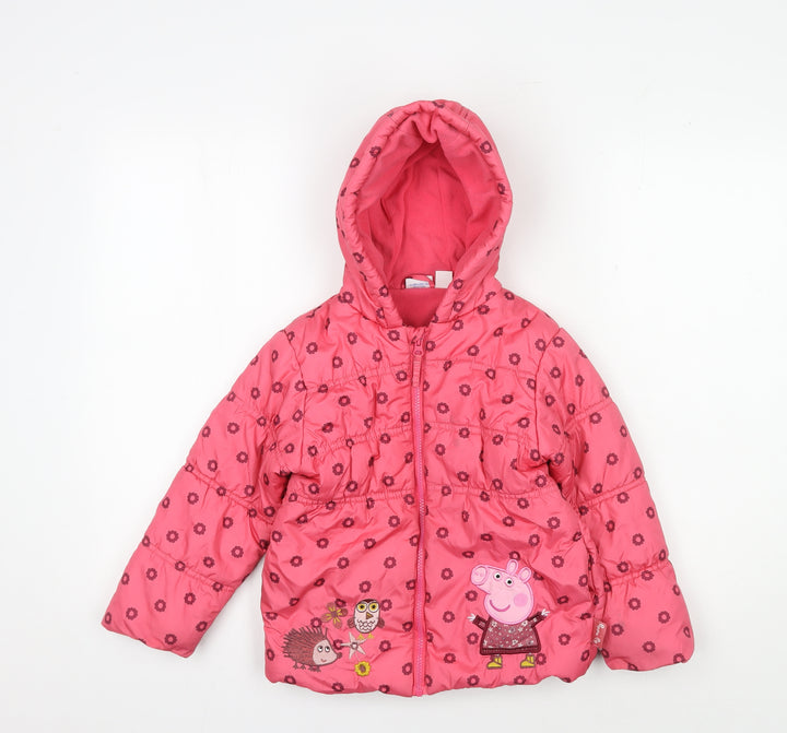 Peppa Pig Girls Pink Floral Puffer Jacket 5-6 Years