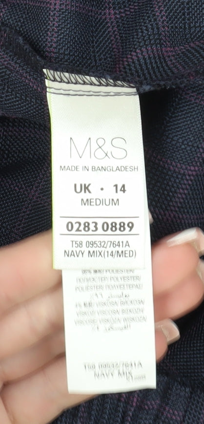 Marks and Spencer Women's Blue Check Trousers Size 14