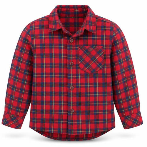 Benetton Boys Red Plaid Button-Up Shirt, 2 Years, Long Sleeve