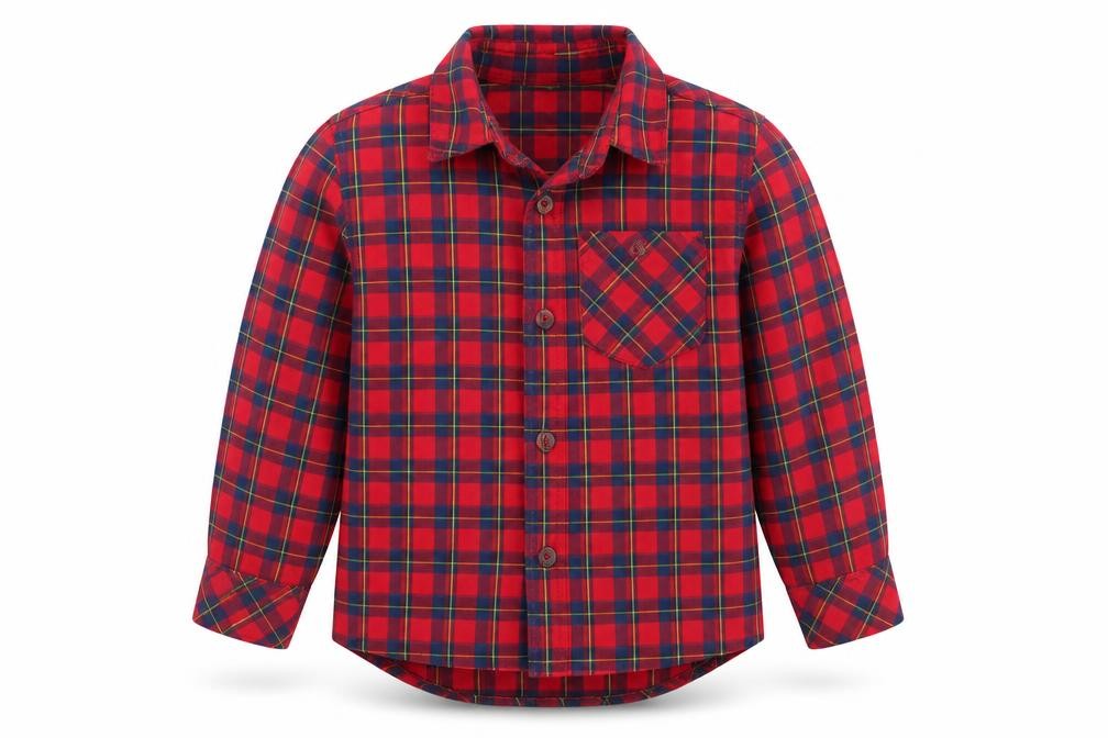 Benetton Boys Red Plaid Button-Up Shirt, 2 Years, Long Sleeve