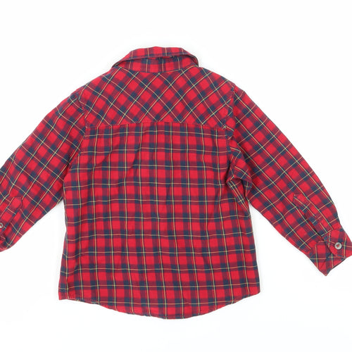 Benetton Boys Red Plaid Button-Up Shirt, 2 Years, Long Sleeve