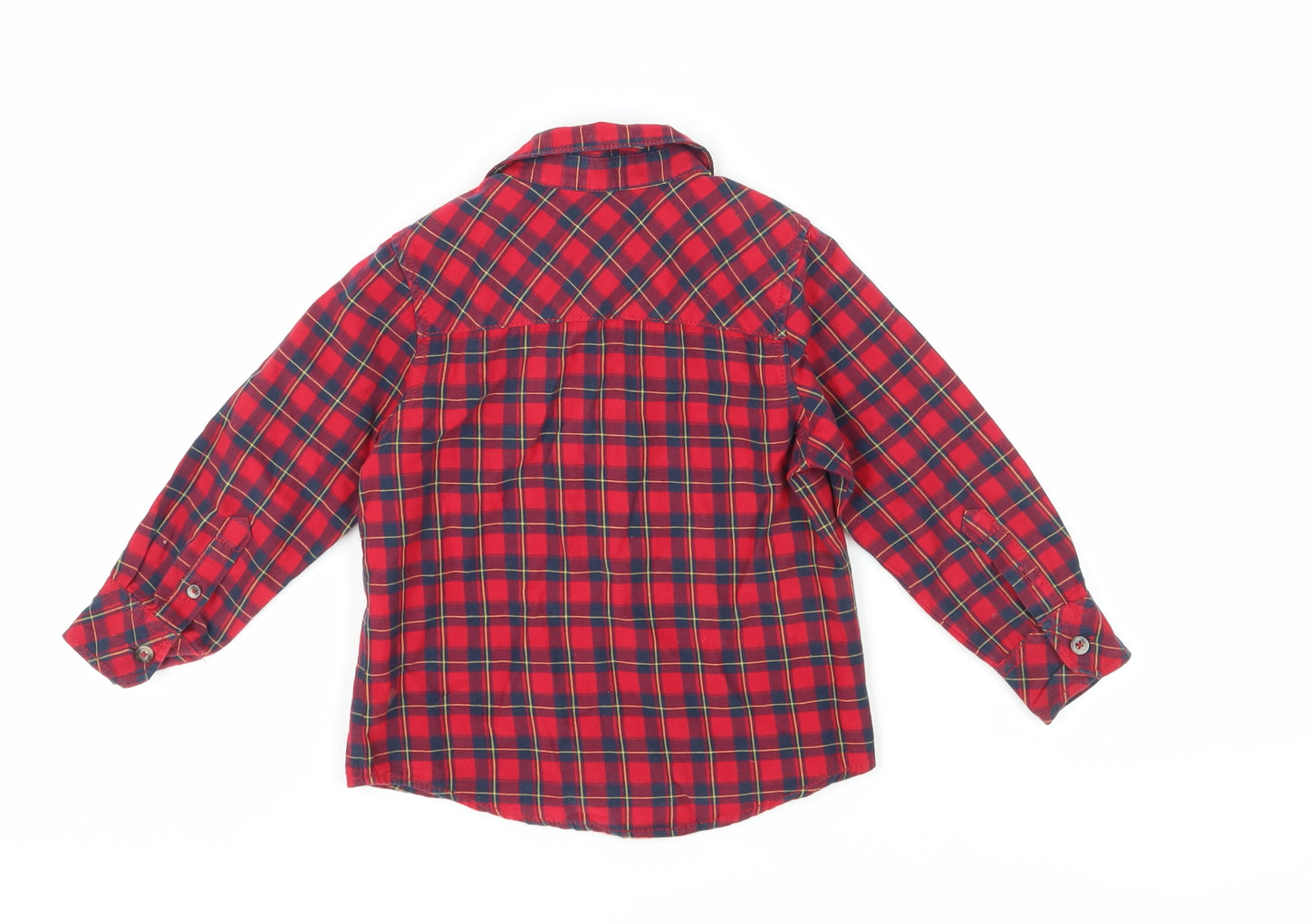 Benetton Boys Red Plaid Button-Up Shirt, 2 Years, Long Sleeve
