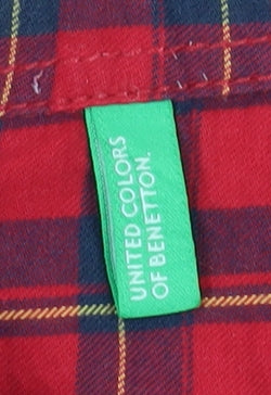 Benetton Boys Red Plaid Button-Up Shirt, 2 Years, Long Sleeve