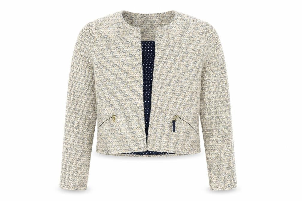Front view of Massimo Dutti girls’ beige woven jacket, 4 years, casual style