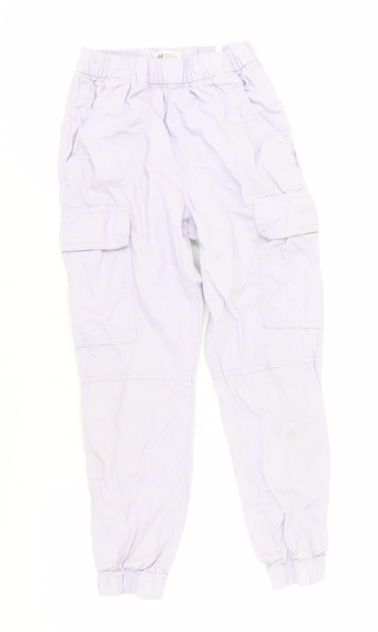 H&M Girls Lilac Cargo Trousers, Size 9, Cotton, Elastic Waist