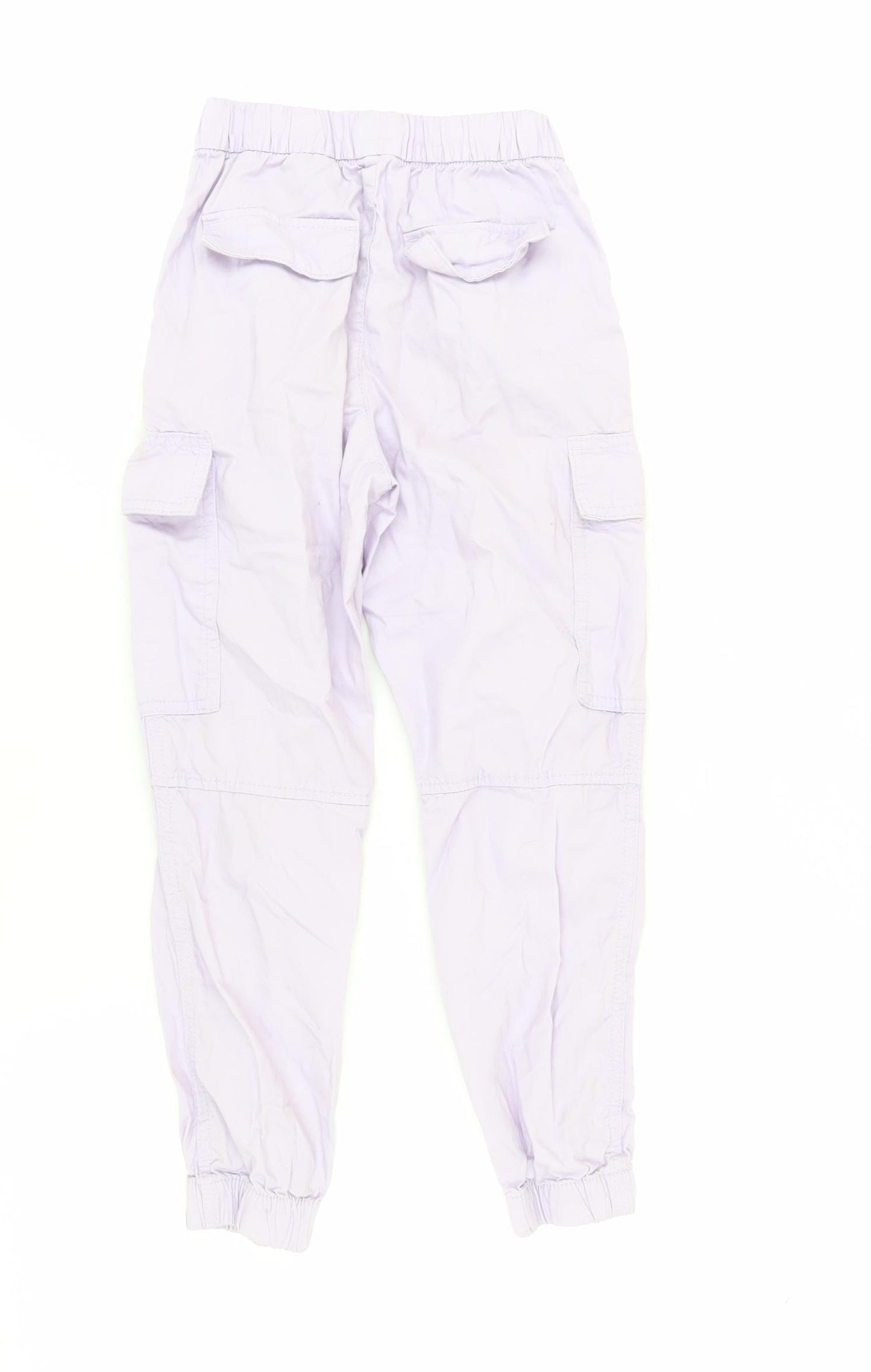 H&M Girls Lilac Cargo Trousers, Size 9, Cotton, Elastic Waist