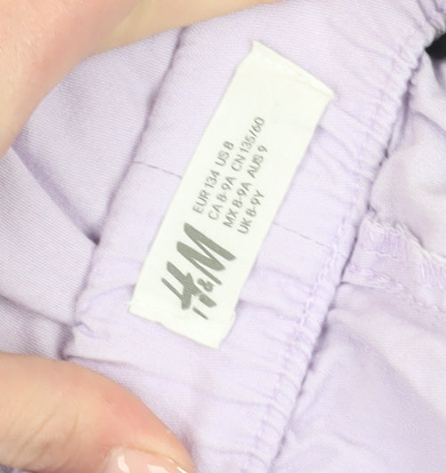 H&M Girls Lilac Cargo Trousers, Size 9, Cotton, Elastic Waist