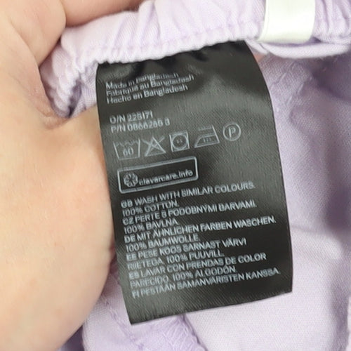 H&M Girls Lilac Cargo Trousers, Size 9, Cotton, Elastic Waist