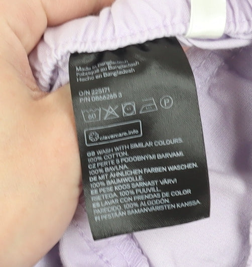 H&M Girls Lilac Cargo Trousers, Size 9, Cotton, Elastic Waist