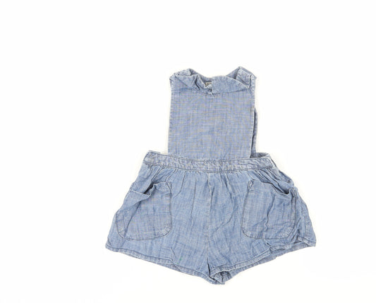 Next Unisex Blue Dungaree 12-18 Months Cotton Chambray
