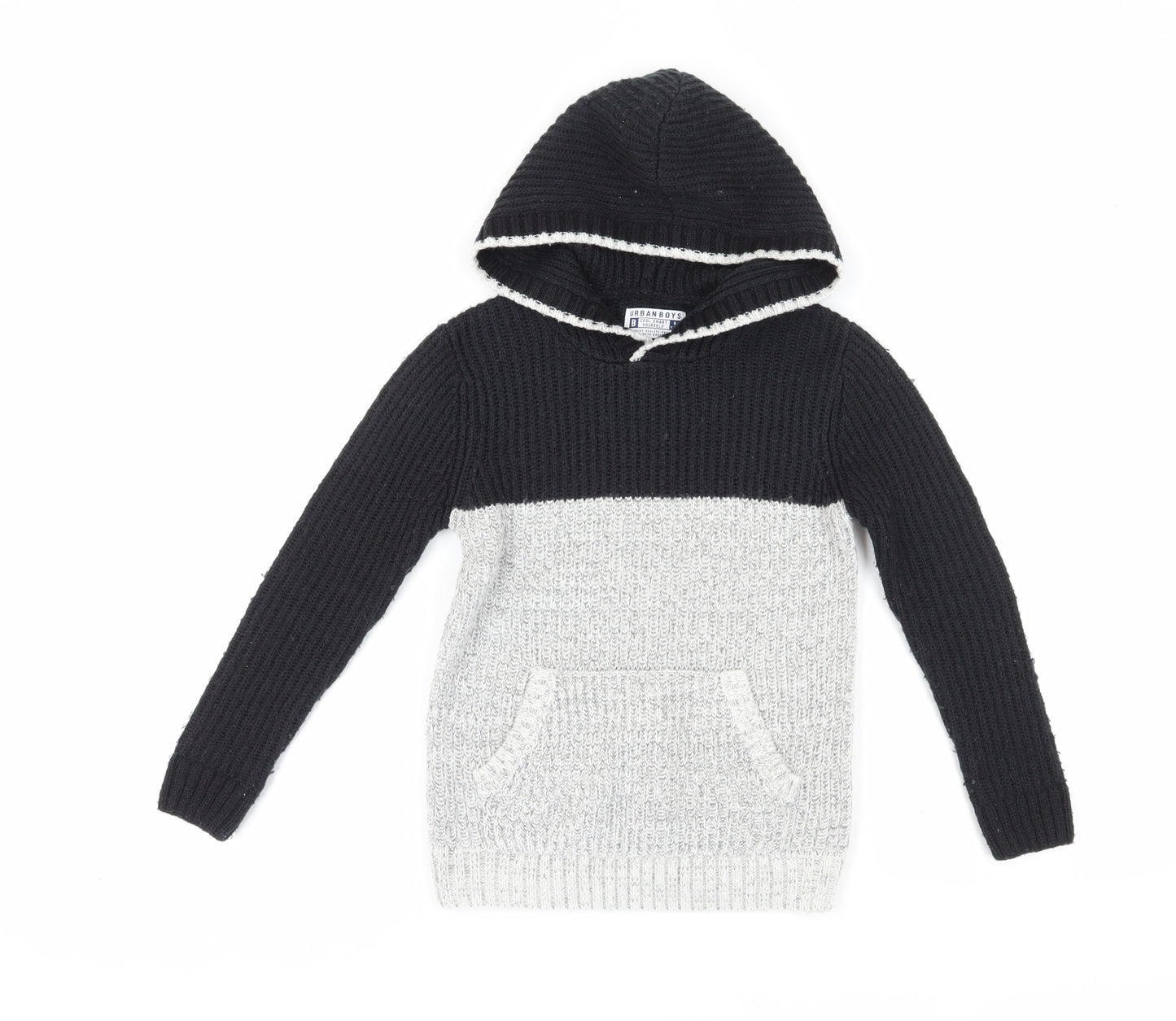 Urban Boys Black Hooded Pullover Jumper, 8 Years, Colourblock