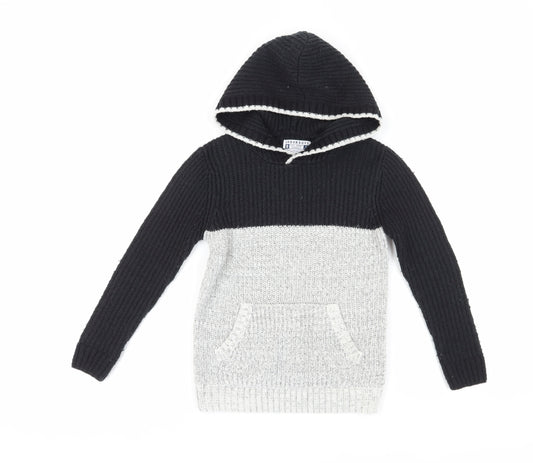 Urban Boys Black Hooded Pullover Jumper, 8 Years, Colourblock
