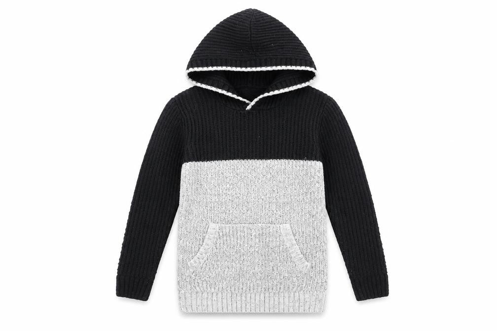Front view of Urban boys’ black hooded jumper, 8 years, colourblock