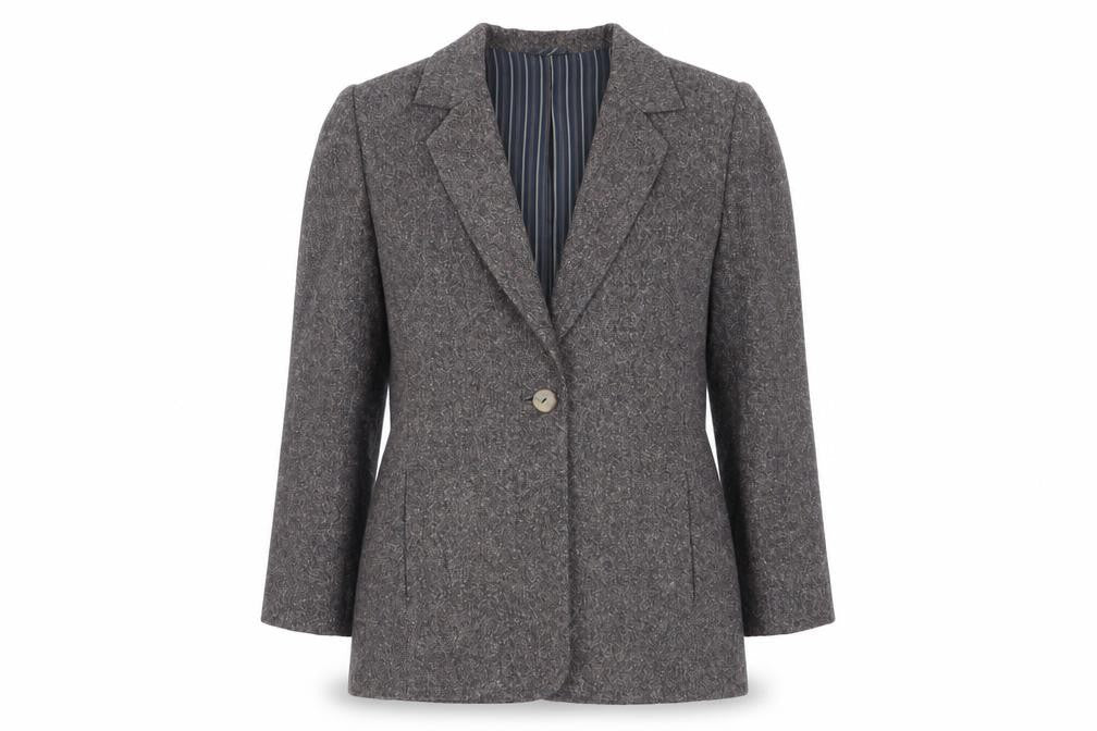 Front view of Country Casuals Women's Brown Silk Blazer, size 10