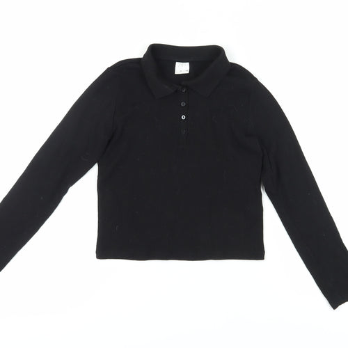 Zara Girls Black Polo Long Sleeve Top - Size 10 Years