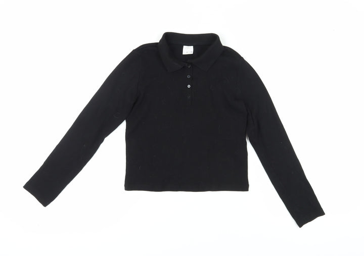 Zara Girls Black Polo Long Sleeve Top - Size 10 Years