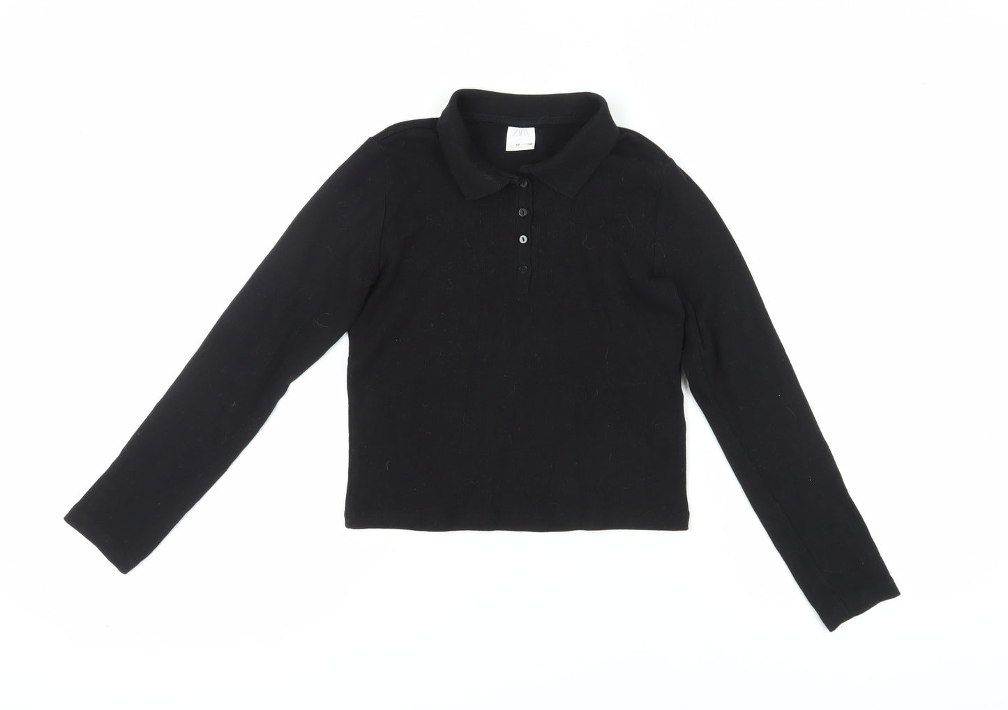 Zara Girls Black Polo Long Sleeve Top - Size 10 Years