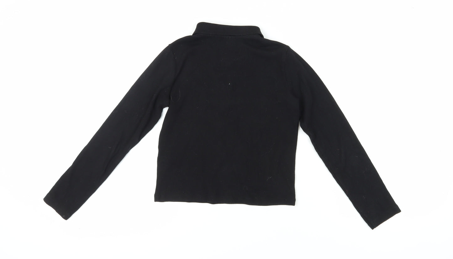 Zara Girls Black Polo Long Sleeve Top - Size 10 Years