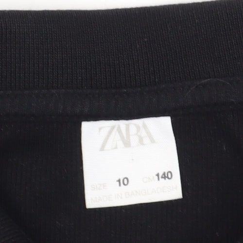 Zara Girls Black Polo Long Sleeve Top - Size 10 Years