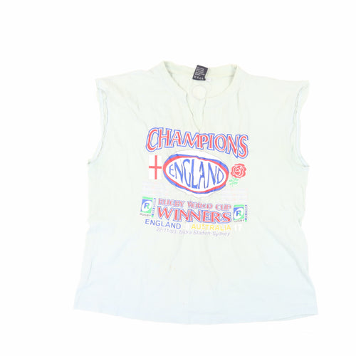 England Unisex M White T-Shirt, Cotton, Sleeveless, Vintage