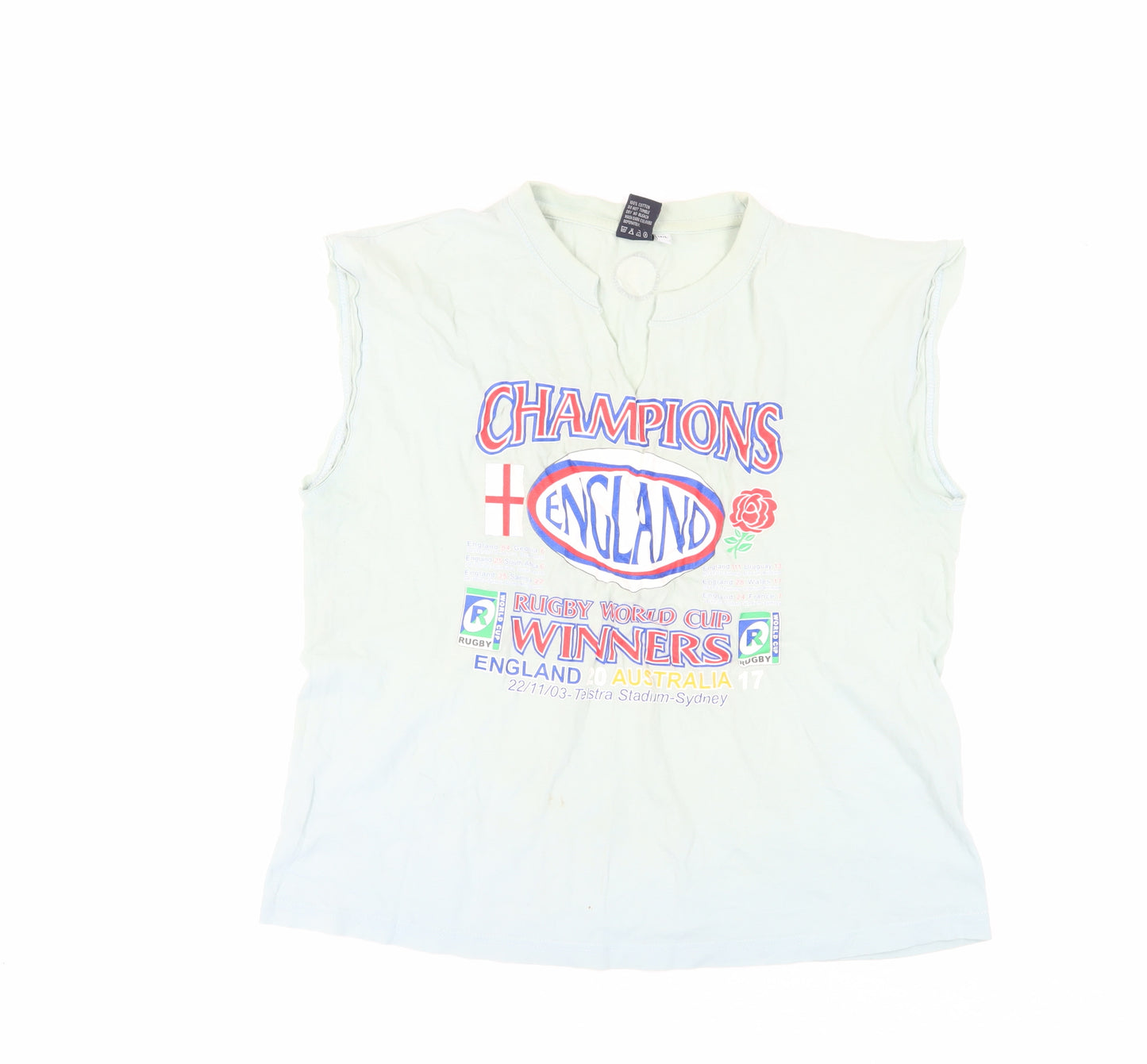 England Unisex M White T-Shirt, Cotton, Sleeveless, Vintage