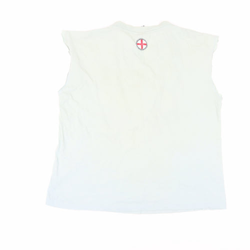England Unisex M White T-Shirt, Cotton, Sleeveless, Vintage