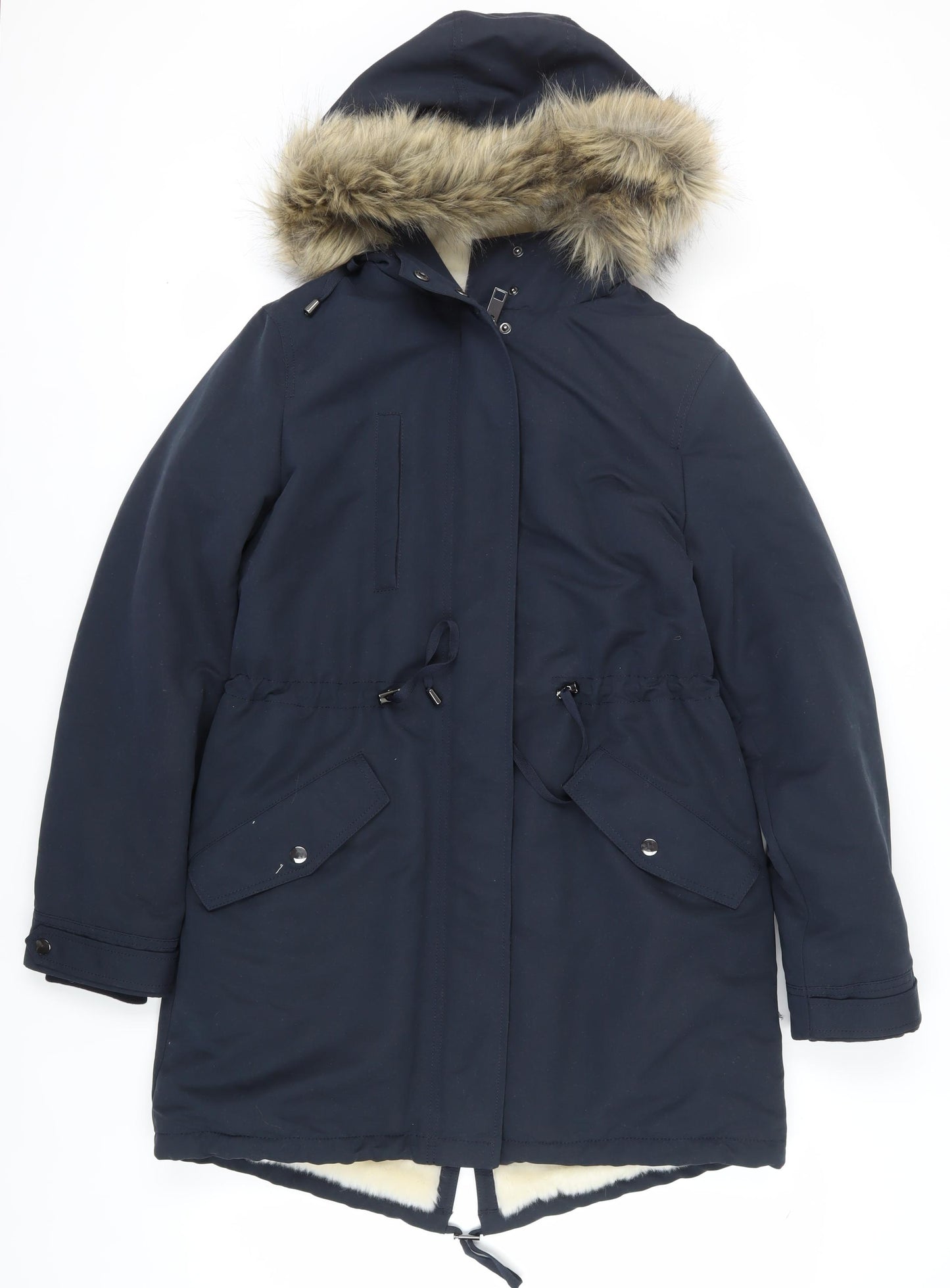 Marks and Spencer Women's Blue Fur Trim Parka, Size 12